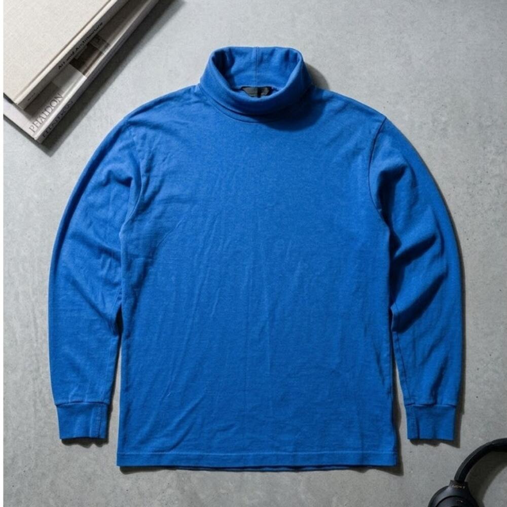 Vintage Lands End Turtleneck Shirt Mens L Made in USA Blue 100% Cotton 90s